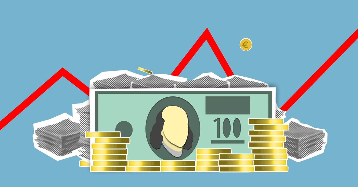 Graphique de croissance économique du Ghana avec des symboles de monnaie