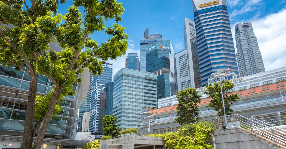 Logo Maybank avec symboles financiers et drapeaux de Singapour et Malaisie